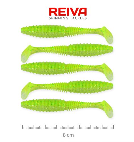 Reiva Zander Power Shad gumihal 8cm 5db/cs (Fluo Zöld Flitter I.)