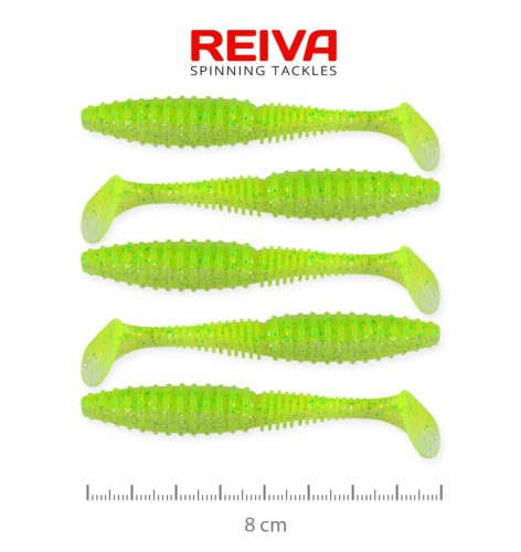 REIVA Zander Power Shad 8cm 5db/cs (Flash Chartreuse)