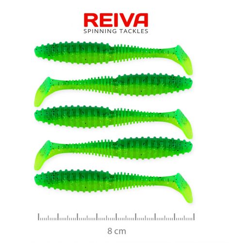 Reiva Zander Power Shad gumihal 8cm 5db/cs (Zöld Flitter)