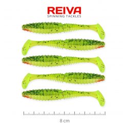   Reiva Zander Power Shad gumihal 8cm 5db/cs (Zöld-Narancs Flitter)