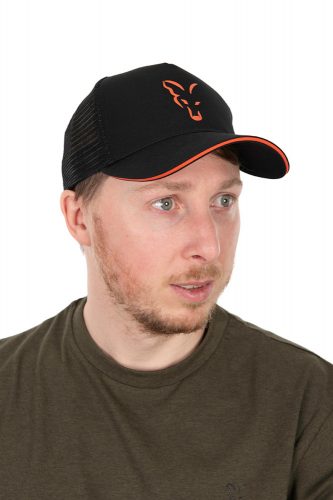 FOX COLLECTION TRUCKER CAP BLACK & ORANGE Baseball Sapka